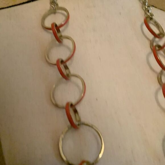 Signed T For Talbots Gold Tone & Reddish Orange Costume Jewelry Necklace - Picture 3 of 12